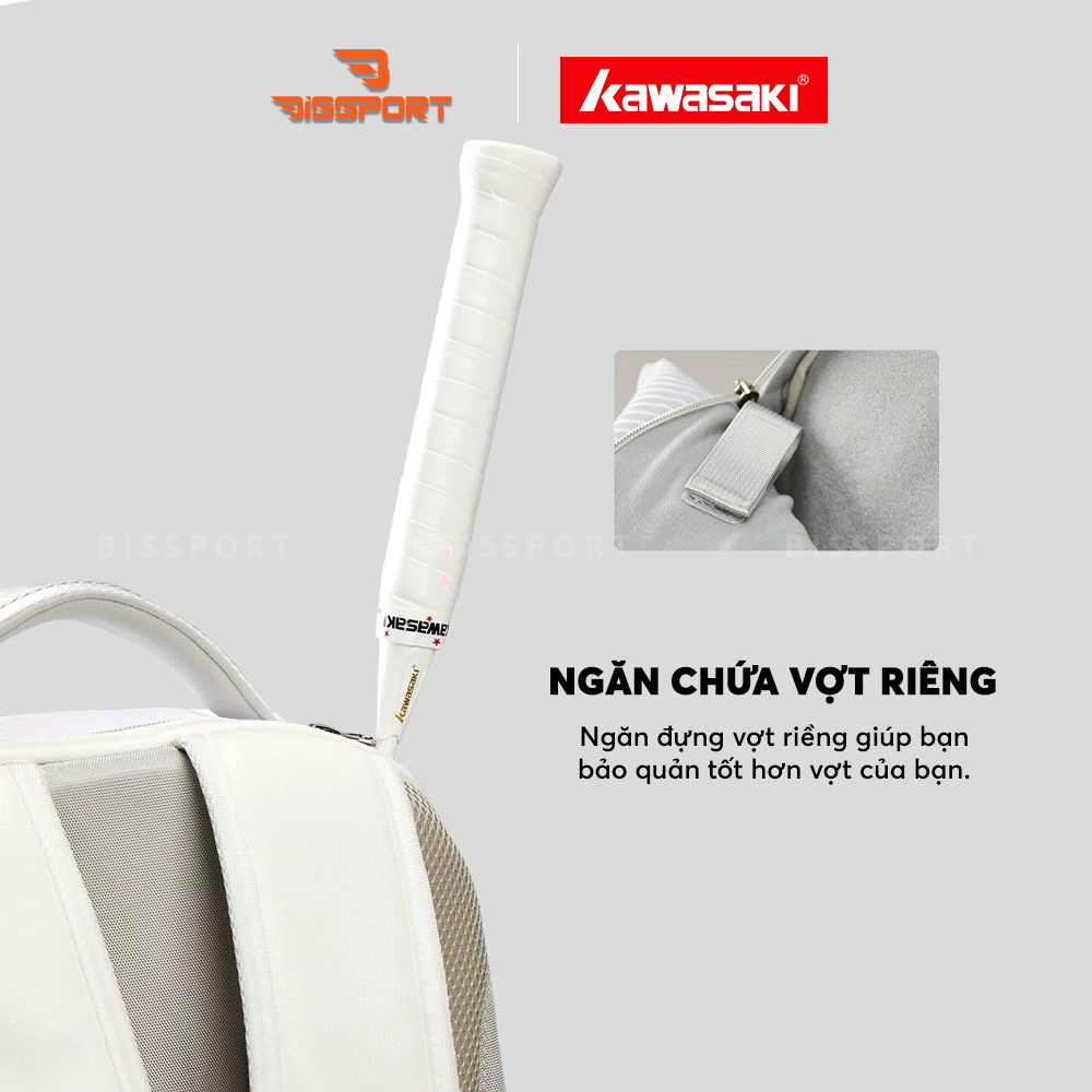 Balo Cầu Lông Kawasaki D8281 Chính Hãng - Trắng - Tiện Dụng - Bền - Chắc Chắn - Nhẹ - Ổn Định - Có Ngắn Đựng Vợt Riêng